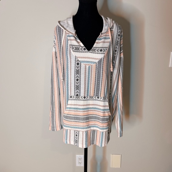 WAREHOUSE ONE Pastel Multicolour Mexican Baja Jerga Pullover Beachy Surf Boho XL - Picture 7 of 10